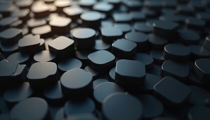 Fototapeta premium Background of three-dimensional round blocks in dark shade, bright light. Abstract illustration tech design cyberspace graphic backdrop computer desktop wallpaper. Virtual reality system, business