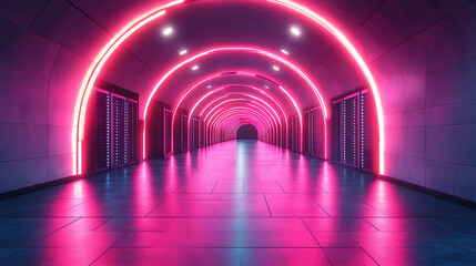 A futuristic data center with glowing server racks and colorful LED lighting, symbolizing high-performance computing, cloud technology, and cybersecurity