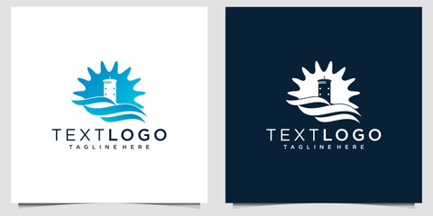 building with Beach or coast logo in simple sun and ocean shape