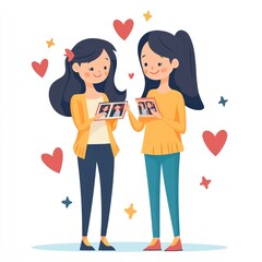 Fototapeta premium Two Girls Sharing Precious Memories: A Sisterhood of Love and Nostalgia