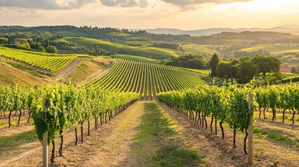 Fototapeta premium Tuscan Vineyard Landscape at Sunset