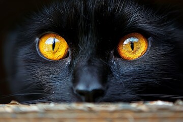 Black mongrel cat expertly climbs through a hole in a crisp white sheet of paper, showcasing agility