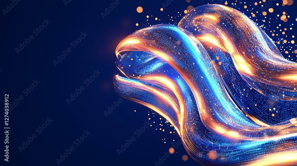 Poster crypto waves data presented as a 3d illustration with wavy lines in an information code field
