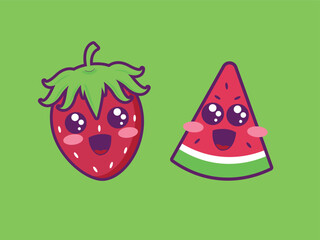Obraz premium cute cartoon strawberry and watermelon 