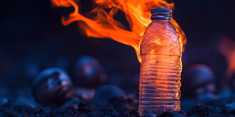 Burning Plastic Bottle and Out-of-Focus Background Objects