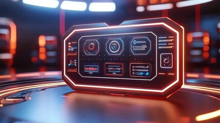 Obraz premium gaming industry concept. Futuristic control panel with glowing elements in a dark, high-tech environment.
