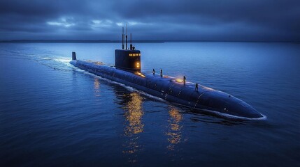 Submarine At Night In The Ocean