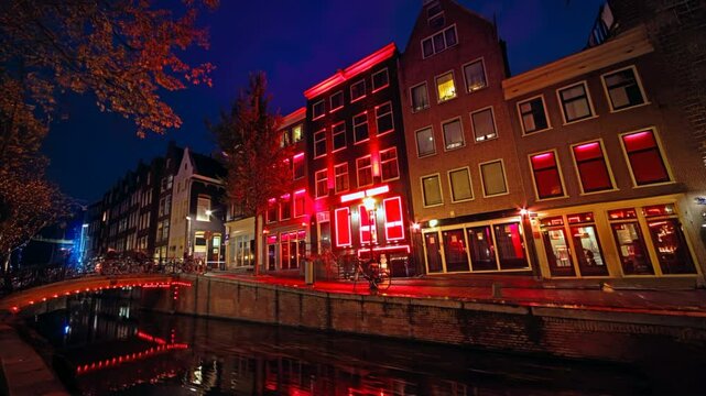 Red light district in Amsterdam the Netherlands by night