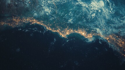 Obraz premium This image displays a world map featuring illuminated routes that join major cities in Latin America, symbolizing the widespread presence of digital marketing services in the region