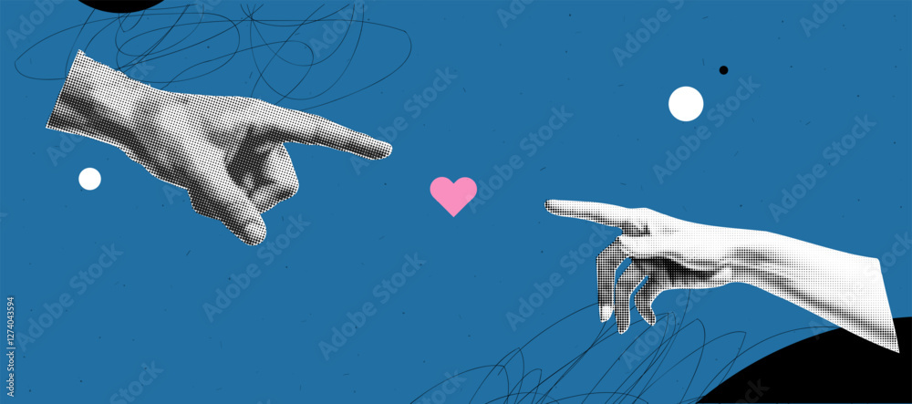 Poster Artistic interpretation of connection with hands and heart design for posters