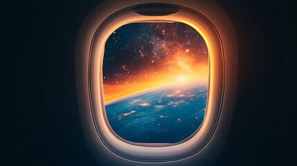 Airplane window sunrise Earth view
