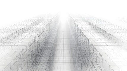 Fototapeta premium Clean Abstract Architectural Skyscraper Line Drawing on Minimalist White Background
