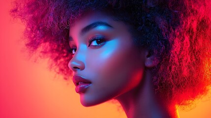Glowing Profile Portrait of Thoughtful Individual with Cascading Curls Illuminated by Soft Sunset Light