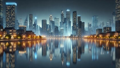 Naklejka premium 水辺の都市夜景｜Waterfront City Nightscape