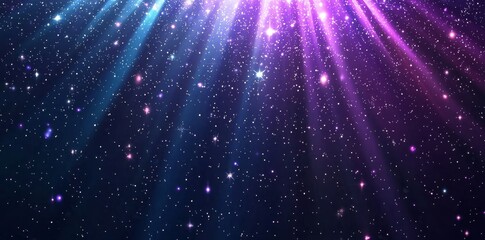 Fototapeta premium Glowing dots embedded in vertical lines of purple and blue gradient lights produce a vivid and futuristic tech-inspired background with abstract lighting effects