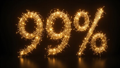 Illuminated 99 Percent Off Sale Sign: Sparkling Golden Light Design for Discount Promotion