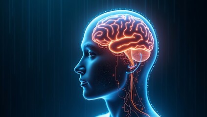 Obraz premium A Transparent Human Head Revealing a Glowing Brain, with Electrical Pulses and Digital Circuits Flowing Through It
