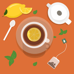 Cup with tea and lemons vector ilustration or lemon tea 