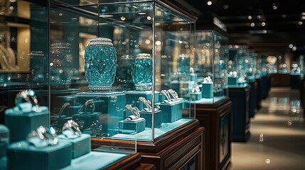Exquisite Showcase of Fine Jewelry in a Luxurious Display Setting Filled with Sparkling Treasures