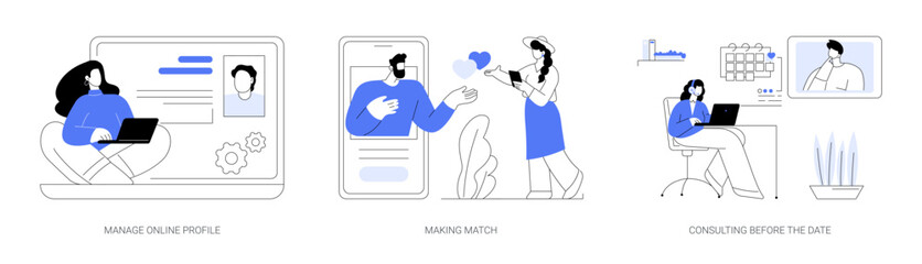 Online dating consultant isolated cartoon vector illustrations se