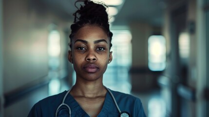 Fototapeta premium Nursing student standing in a hospital hallway