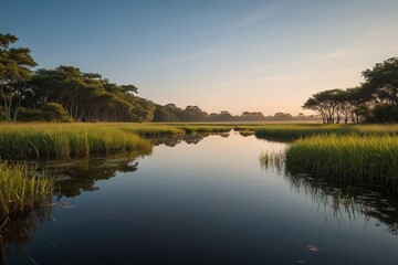 Obraz premium there is a small river running through a grassy field