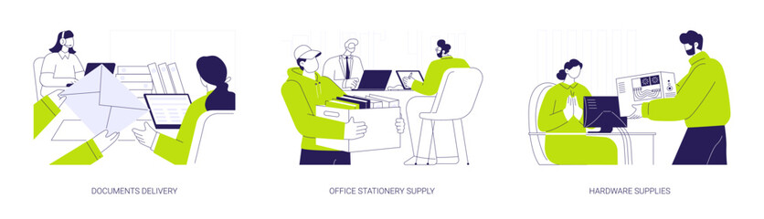 Office supplies abstract concept vector illustrations.