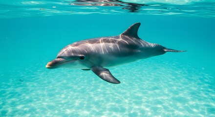 Dolphin Swimming Underwater in Clear Turquoise Water Calm and Serene