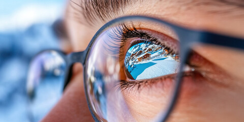 Eye Reflection: Mountain Village in Glasses