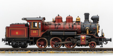 Vintage steam locomotive model showcases intricate details and craftsmanship with an elegant design and vibrant colors