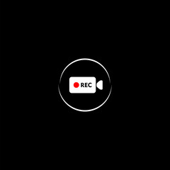 Recording camera icon isolated on black background