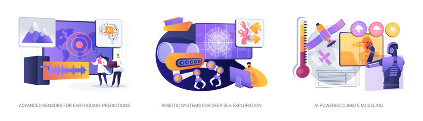 AI Advancing Earth and Climate Research abstract concept vector illustrations.