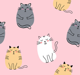 Hand draw cute cat on pink background.
