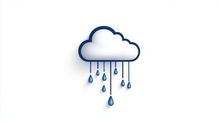 Minimalist cloud icon with blue raindrops on white background