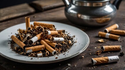 Butts, smoked cigarettes on a plate