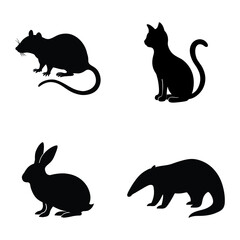 Set of Silhouettes of Animals Vector Collection. Isolated on white background.