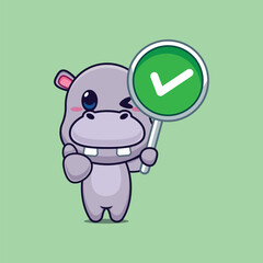 hippo mascot cartoon character vector illustration with correct sign