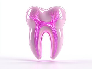 A stylized, translucent pink tooth icon representing dental health concepts.