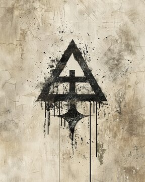 Pagan sign of ancient scandinavia and vikings on a grunge worn background. Generative Ai