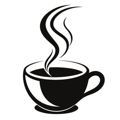 A modern, abstract composition where a coffee cup is surrounded by intricate, swirling steam patterns forming waves and loops silhouette vector art illustration  