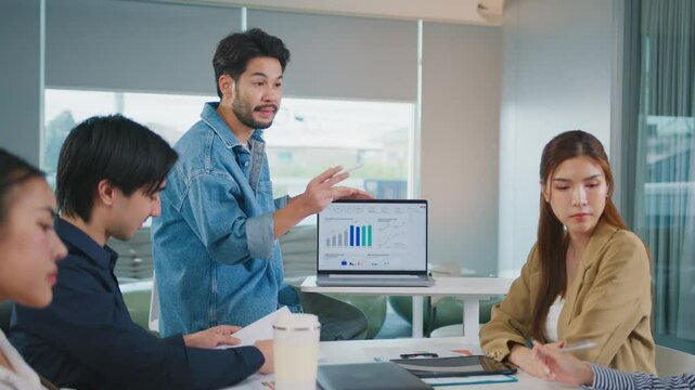 Ux Developer and Ui Designer brainstorming and Startup marketing team businesspeople discussion in office. Teamwork, Strategy, digital marketing Strategy Development User experience concept.