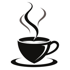 Hot coffee drink in a brown cup icon with steam, a vector illustration for cafe breakfast or break