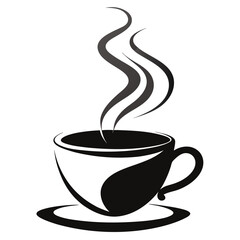 A modern, abstract composition where a coffee cup is surrounded by intricate, swirling steam patterns forming waves and loops silhouette vector art illustration  