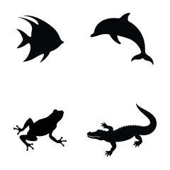 Fototapeta premium Set of Silhouettes of Animals Vector Collection. Isolated on white background.