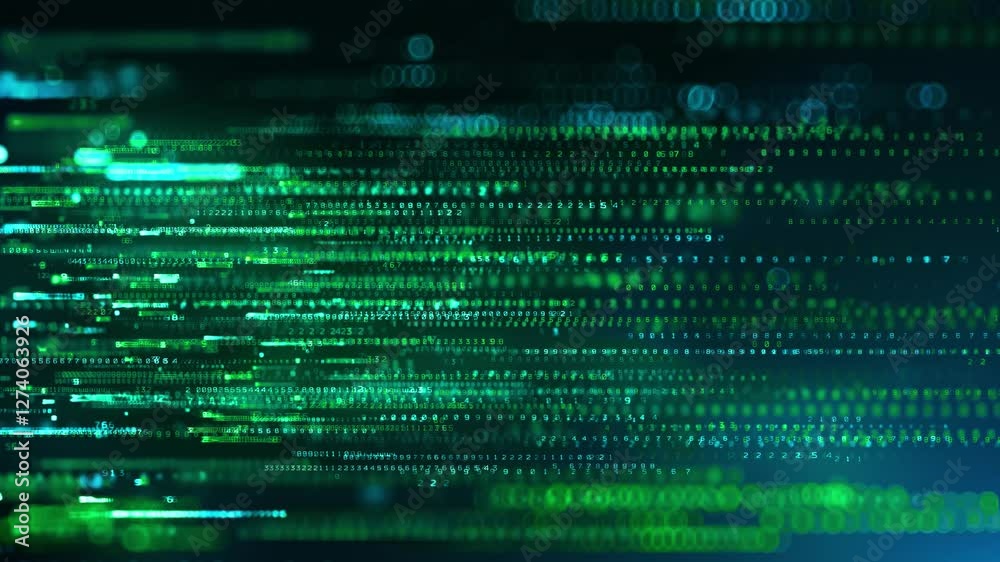 Fototapete abstract green technology background. concept animation of binary data and streaming code.