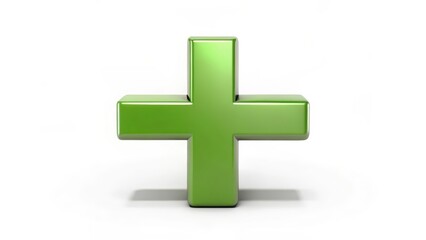 Fototapeta premium Green Plus Sign, 3D Render, White Background