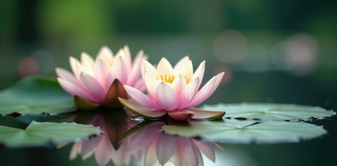 Soft focus on delicate water lily flowers in a serene lake, calm, serenity, water