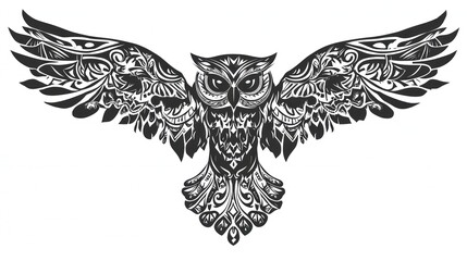 Obraz premium Ornate Owl in Flight; decorative graphic design