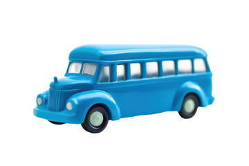 A charming blue toy bus ready for adventures on a playful journey across imaginative landscapes isolated on transparent background
