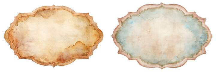 Vintage watercolor frames, elegant design, soft colors, versatile for invitations, announcements, decorative purposes.